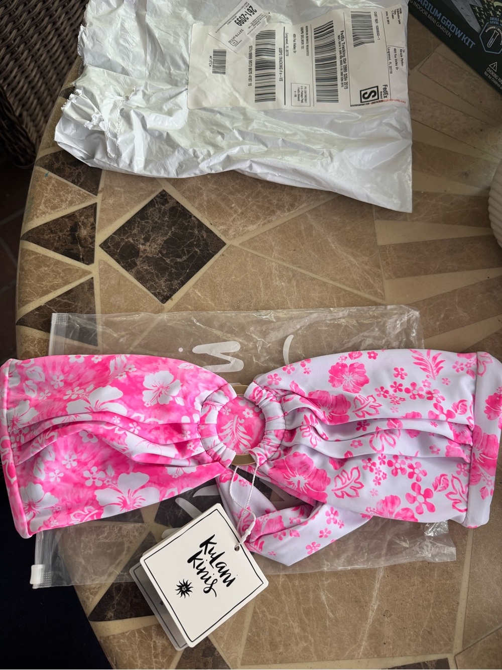 Kulani Kinis Hot Pink Floral Bandeau Bikini Top